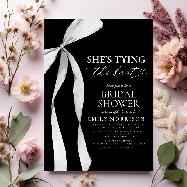Black Bow She's Tying the Knot Bridal Shower Invitation (Creator Uploaded)