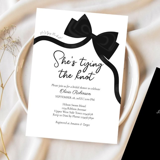 Black bow she's tying the knot bridal shower invitation (Creator Uploaded)