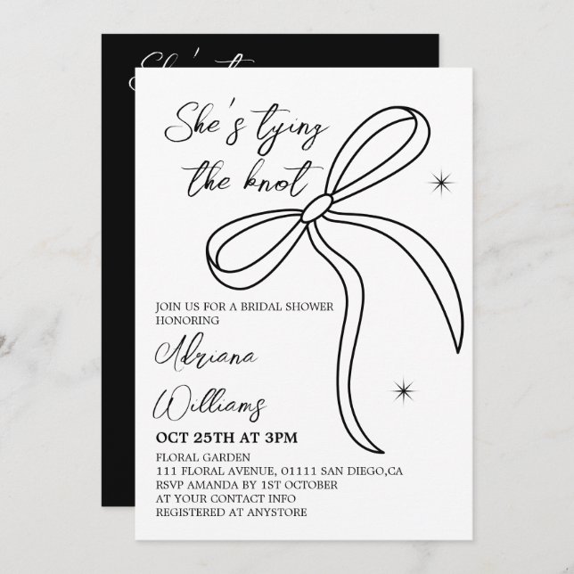 Black Bow She's Tying The Knot Bridal Shower Invitation (Front/Back)
