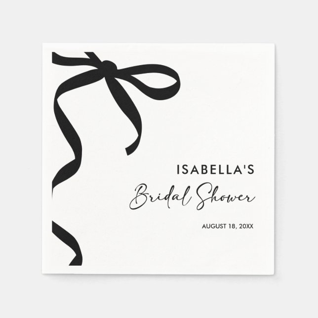 Black Bow She's Tying the Knot Bridal Shower Napkin (Front)