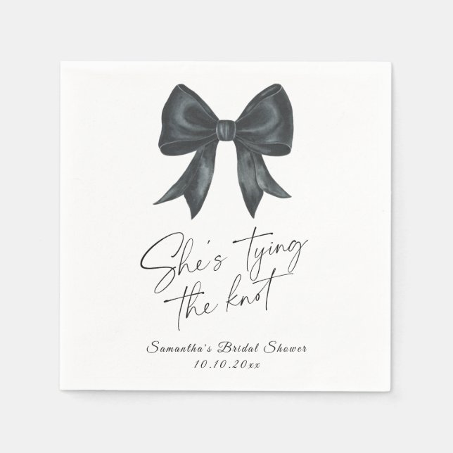 Black Bow She's tying the knot Bridal Shower Napkin (Front)