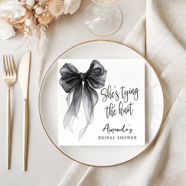 Black Bow Shes Tying The Knot Bridal Shower Napkin (Creator Uploaded)
