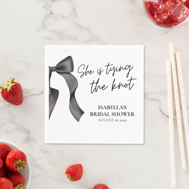 Black Bow She's Tying the Knot Bridal shower Napkin (Insitu)