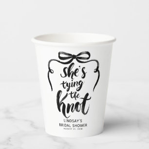 Black Bow She's Tying the Knot Bridal Shower Paper Cups