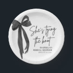 Black Bow She's Tying the Knot Bridal Shower Paper Plate<br><div class="desc">Stylish and sophisticated,  these Black Bow "She’s Tying the Knot" bridal shower paper plates add a chic touch to your celebration. Featuring a classic black ribbon bow and modern typography,  they’re perfect for serving sweets,  snacks,  or brunch while keeping your theme effortlessly elegant.🎀🖤</div>