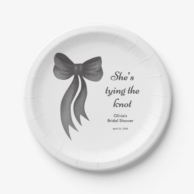 Black Bow She's Tying the Knot Bridal Shower  Paper Plate (Front)