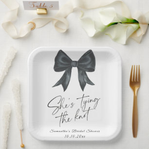 Black Bow She's tying the knot Bridal Shower Paper Plate