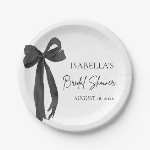 Black Bow She's Tying the Knot Bridal Shower Paper Plate