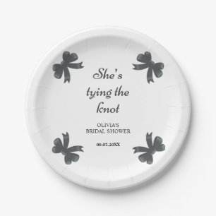 Black Bow She's Tying the Knot Bridal Shower  Paper Plate