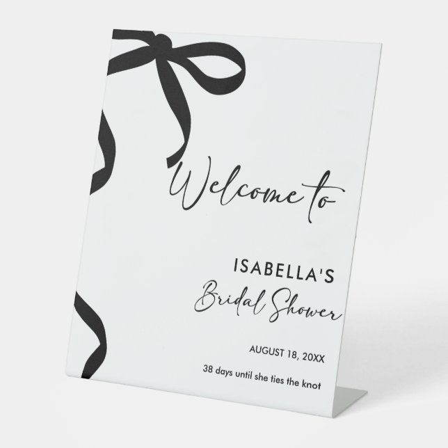 Black Bow She's Tying the Knot Bridal Shower Pedestal Sign (Front)