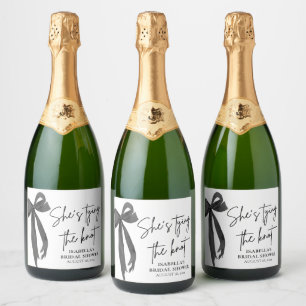 Black Bow She's Tying the Knot Bridal Shower  Sparkling Wine Label