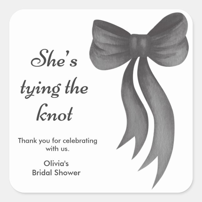 Black Bow She's Tying the Knot Bridal Shower  Square Sticker (Front)