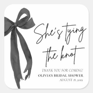 Black Bow She's Tying the Knot Bridal Shower Square Sticker