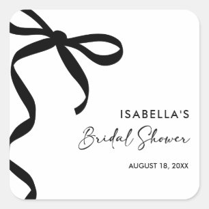 Black Bow She's Tying the Knot Bridal Shower Square Sticker