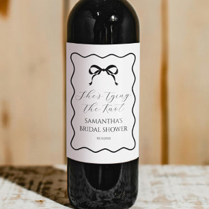 Black Bow She's Tying the Knot Bridal Shower Wine Label