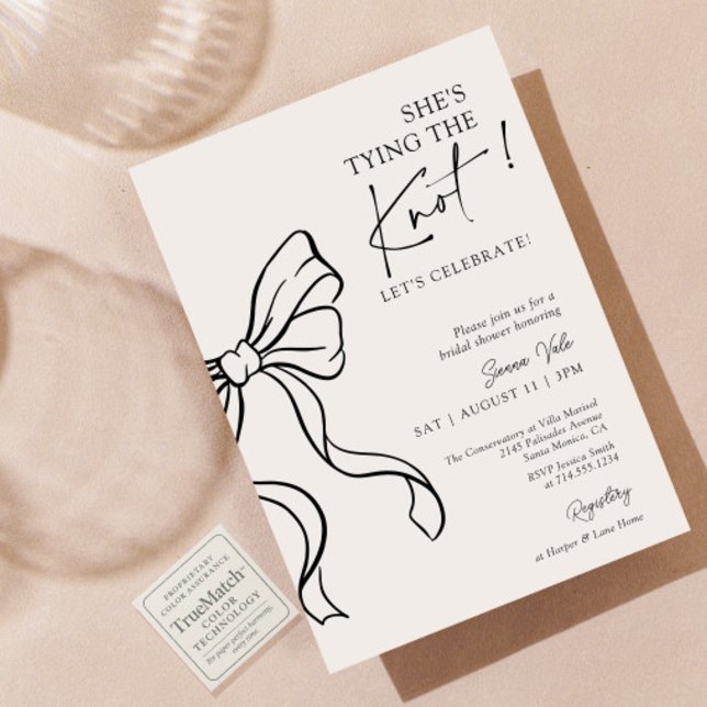 Black Bow She's Tying the Knot Cute Bridal Shower Invitation (Creator Uploaded)