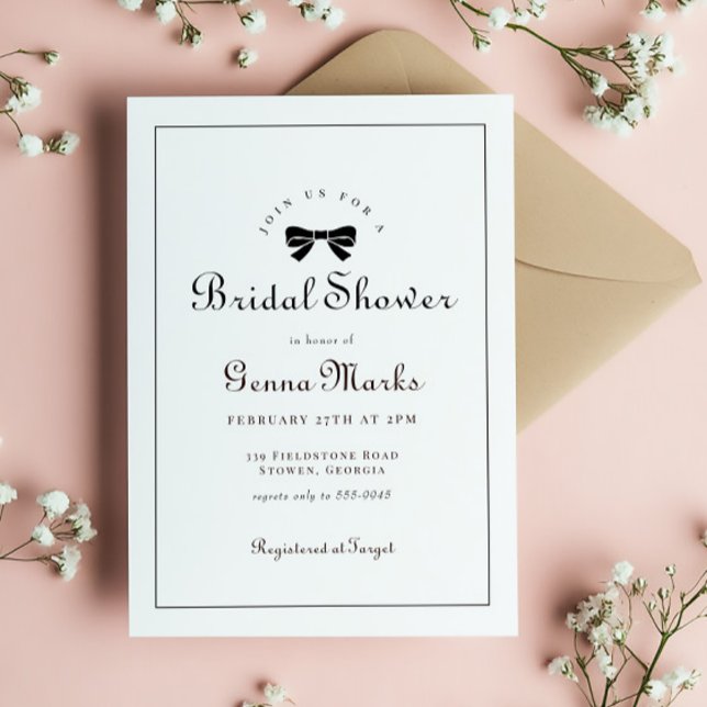 Black Bow Simple Elegant Bridal Shower Invitation (Creator Uploaded)