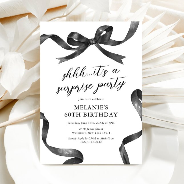 Black Bow Surprise Adult Birthday Party Invitation (Creator Uploaded)