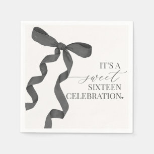 Black Bow Sweet Sixteen Birthday Decor Napkin
