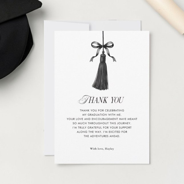 Black Bow Tassel Modern College Graduation Party Thank You Card (Creator Uploaded)