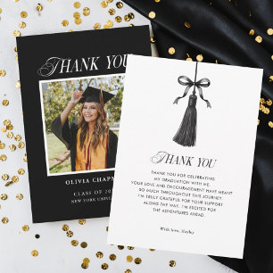 Black Bow Tassel Modern Graduation Party Photo Thank You Card