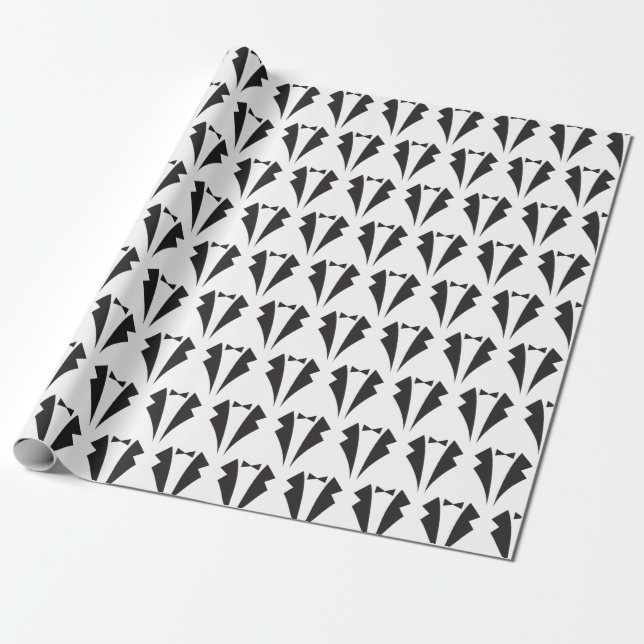 Black Bow Tie and Tuxedo Groomsmen Wedding Party Wrapping Paper (Unrolled)