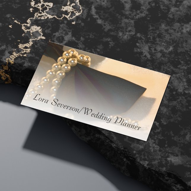 Black Bow Tie and White Pearls Wedding Planner Business Card (Creator Uploaded)