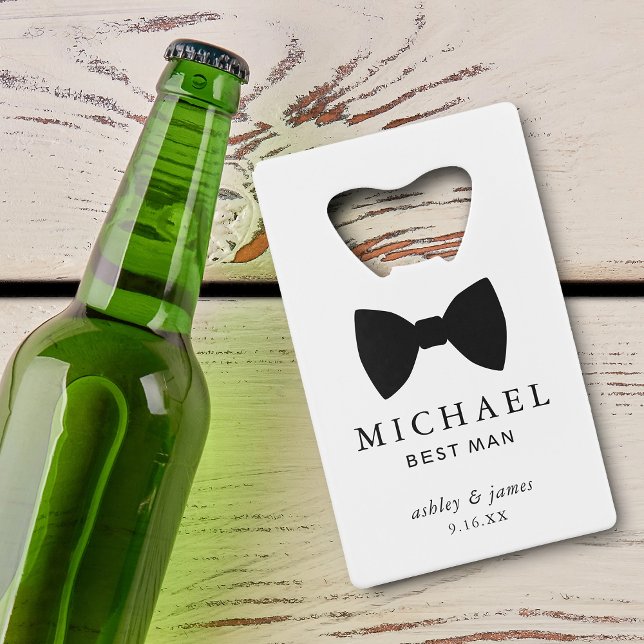 Black Bow Tie Best Man Personalised Wedding (Black Bow Tie Best Man Personalized Wedding Credit Card Bottle Opener)