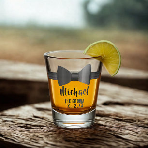 Black Bow Tie Groom Bachelor Party Shot Glass