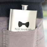 Black Bow Tie Groomsman Personalised Wedding Hip Flask<br><div class="desc">Customisable flask featuring black bow tie illustration and classic typography with brides and grooms name and date. This flask will be a perfect wedding keepsake for your wedding party.</div>