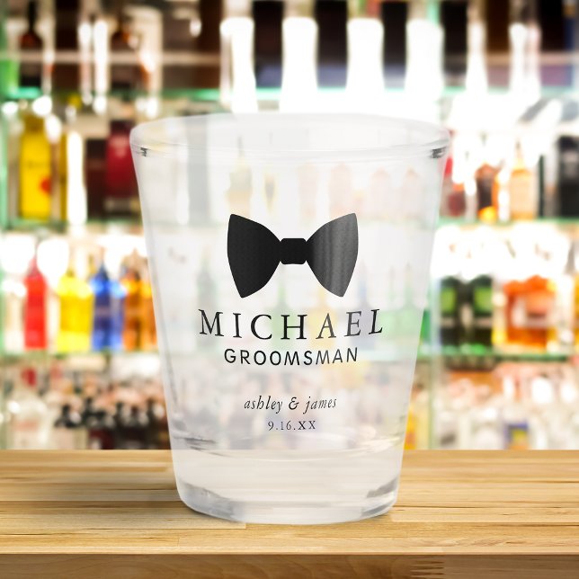 Black Bow Tie Groomsman Personalised Wedding Shot Glass (Creator Uploaded)