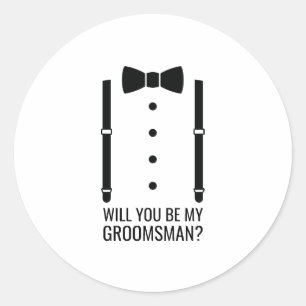 Black Bow Tie Personalised Groomsman Proposal Classic Round Sticker