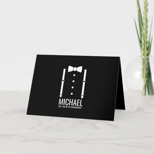 Black Bow Tie Personalised Groomsman Proposal Invitation (Front)