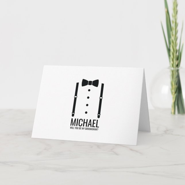 Black Bow Tie Personalised Groomsman Proposal Invitation (Front)