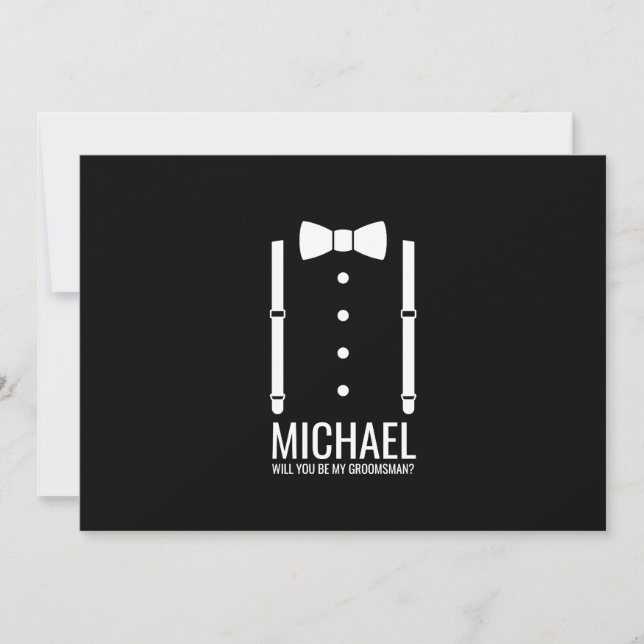 Black Bow Tie Personalised Groomsman Proposal Invitation (Front)