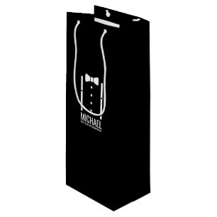 Black Bow Tie Personalised Groomsman Proposal Wine Gift Bag