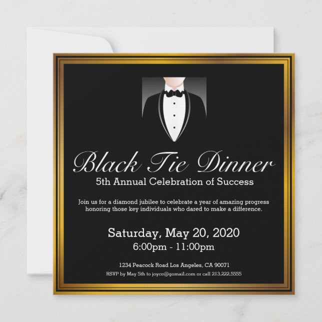 Black Bow Tie Tuxedo Dinner Invitation (Front)