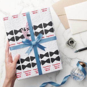 Black Bow Ties on White with red Triplets  Text  Wrapping Paper