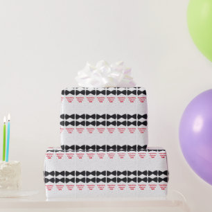 Black Bow Ties on White with Red TWINS Text Wrapping Paper