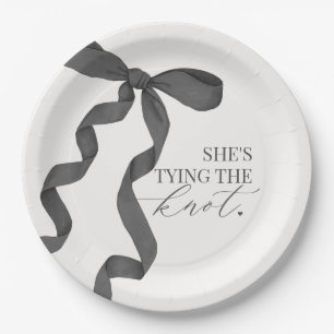 Black Bow Tying the Knot Bridal Shower Decor Paper Plate