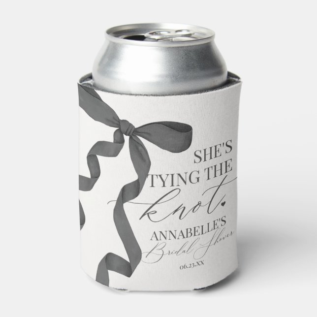 Black Bow Tying the Knot Bridal Shower Favours Can Cooler (Can Front)