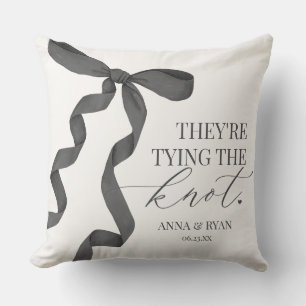 Black Bow Tying the Knot Bridal Shower Gift Cushion