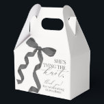 Black Bow Tying the Knot Bridal Shower Gift Favour Box<br><div class="desc">Elevate your baby shower with this Coquette Black Bow Party Decor! This timeless design adds a touch of elegance and charm to any event, featuring a beautifully crafted bow adorned with delicate black hues. This collection is sure to impress your guests and create lasting memories and perfect for adding some...</div>