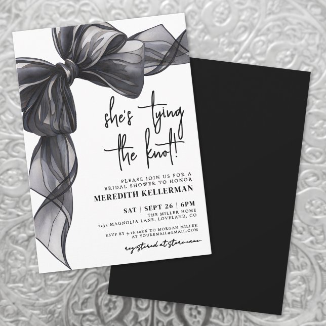 Black Bow Tying The Knot Bridal Shower Invitation (Black Bow Tying The Knot Bridal Shower Invitation)