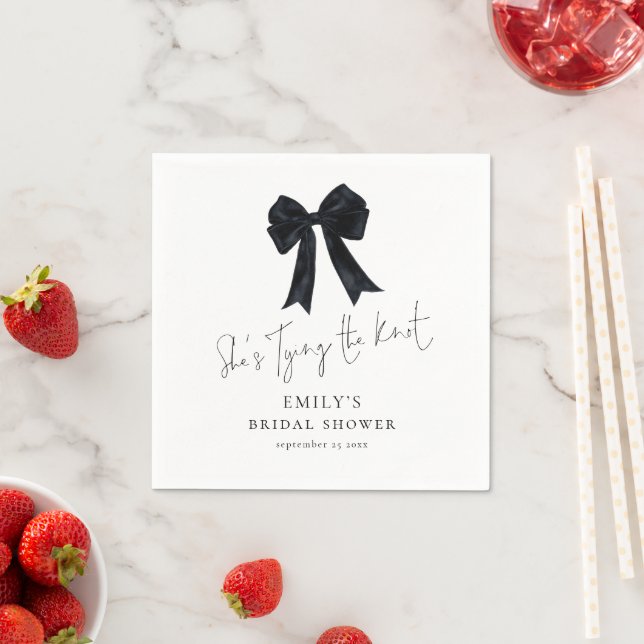 Black Bow Tying The Knot Bridal Shower Napkin (Insitu)