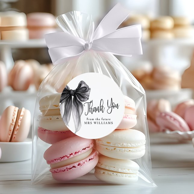 Black Bow Tying the Knot Bridal Shower Thank You Classic Round Sticker (Creator Uploaded)