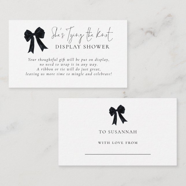 Black Bow Tying The Knot Display Shower Enclosure Card (Front/Back)