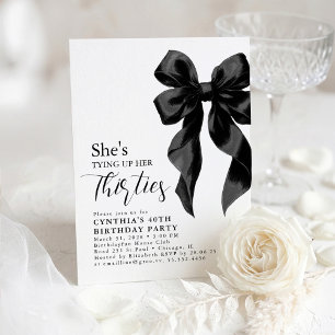 Black Bow Tying Up Her Thirties 40Th Birthday Invitation