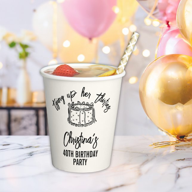 Black Bow Tying Up Her Thirties 40th Birthday Paper Cups (Creator Uploaded)