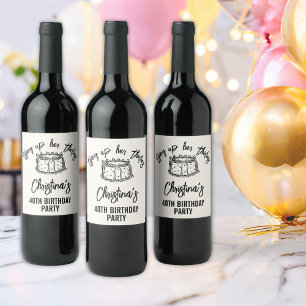 Black Bow Tying Up Her Thirties 40th Birthday Wine Label